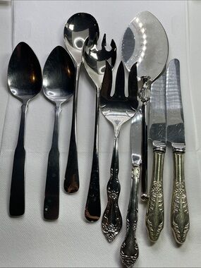 Vintage Stainless Steel Serving Spoon & Cutlery Set - Silver